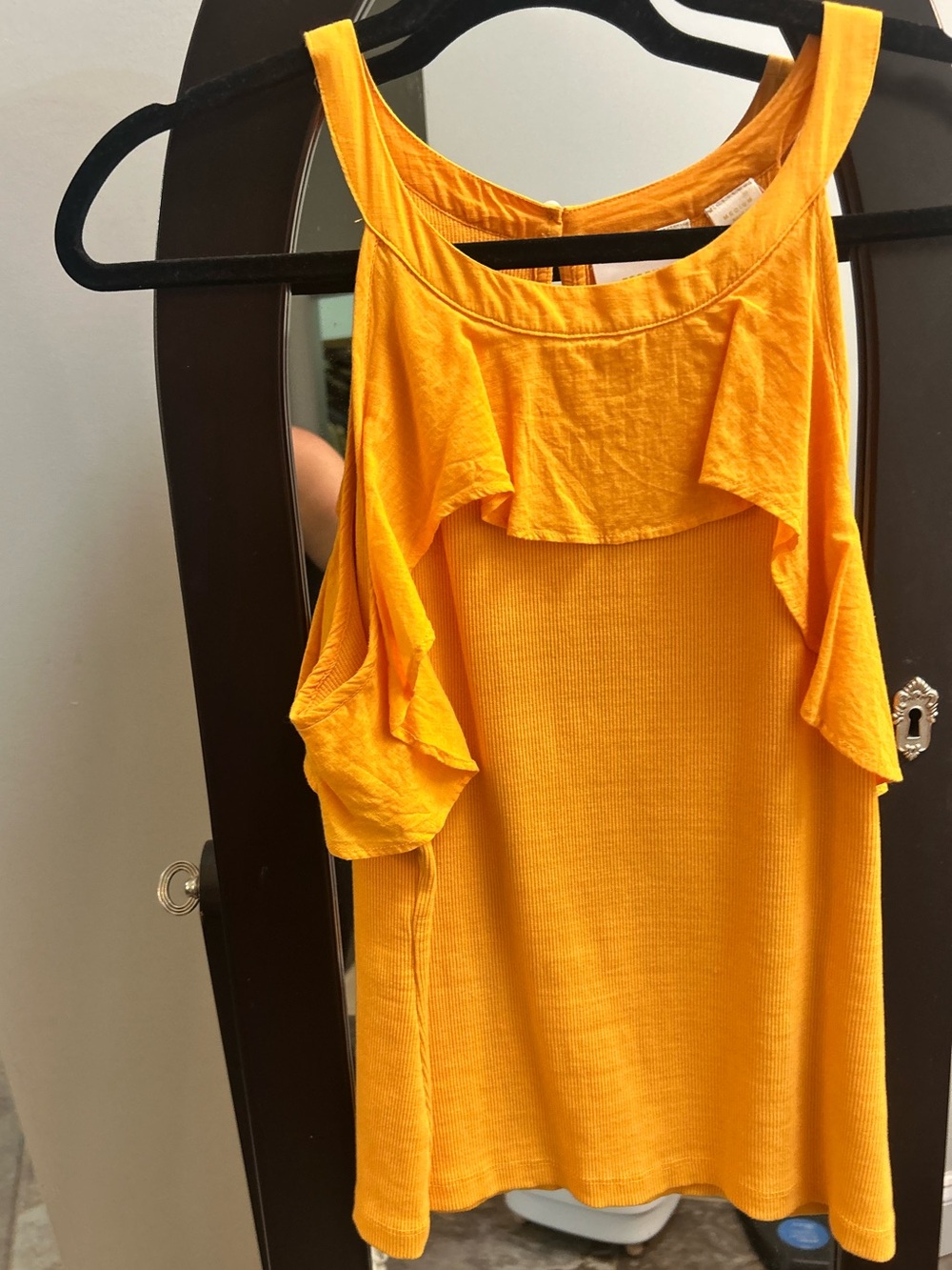 Anthropologie Sunny Yellow Ruffle Cold-Shoulder Tank